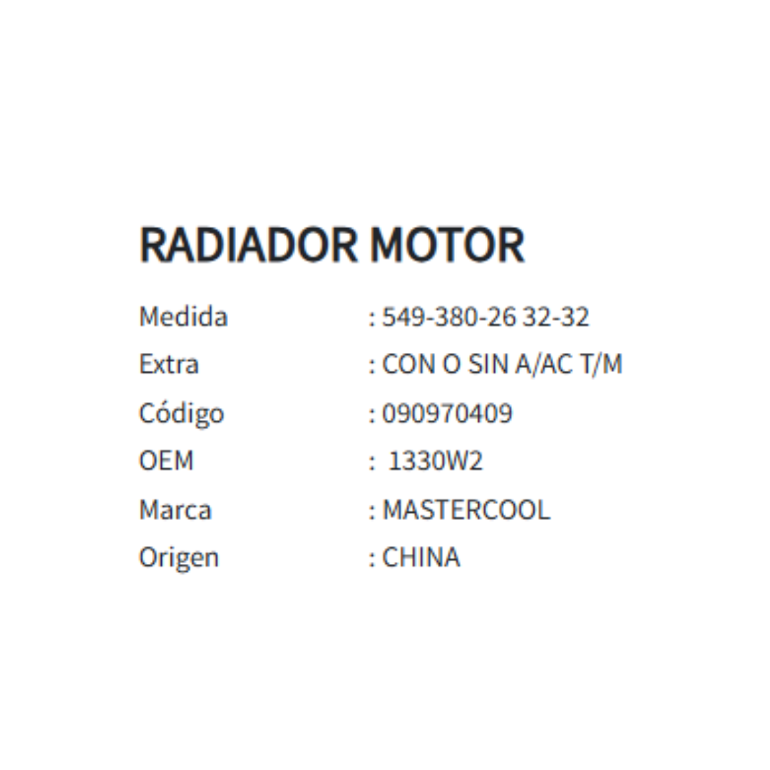 Radiador Motor Citroen Berlingo - C4 / Peugeot Partner - 307 - 308 - RCZ 1.6 / 1.8 / 2.0 (2005 al 2018)