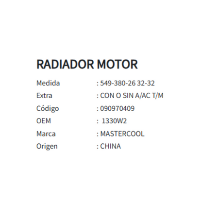 Radiador Motor Citroen Berlingo - C4 / Peugeot Partner - 307 - 308 - RCZ 1.6 / 1.8 / 2.0 (2005 al 2018)