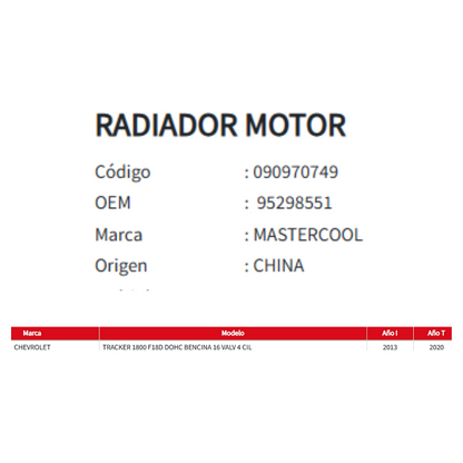 Radiador Motor Chevrolet Tracker 1.8 (2013-2020)