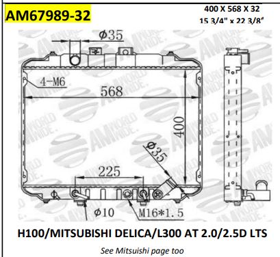 Radiador Motor Hyundai H100 / Mitsubishi Delica / L300 2.0 / 2.5 L (Automática)