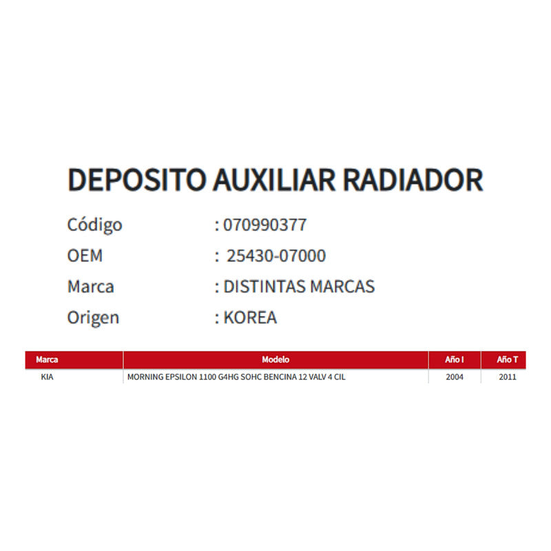 Deposito Axuliar Radiador Kia Morning 1100 2004-2011