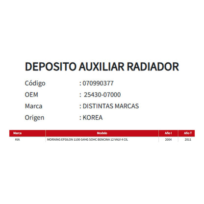 Deposito Axuliar Radiador Kia Morning 1100 2004-2011
