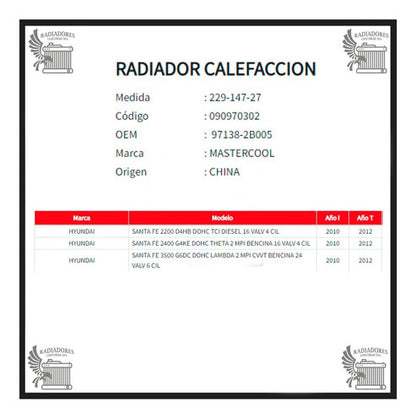 Radiador Calefaccion Hyundai Santa Fe