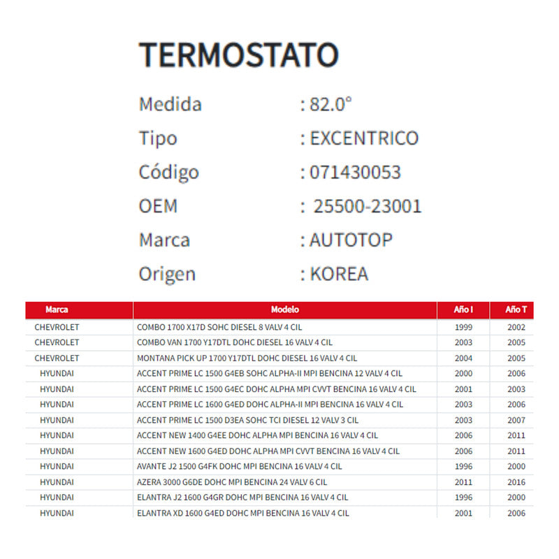 Termostato Universal Chevrolet-hyundai-kia-mitsubishi-nissan