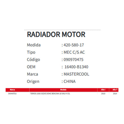 Radiador Motor Daihatsu Terio 1.5 2010-2014