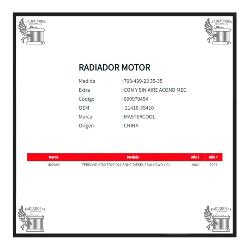 Radiador Motor Nissan Terrano D22 2.7d