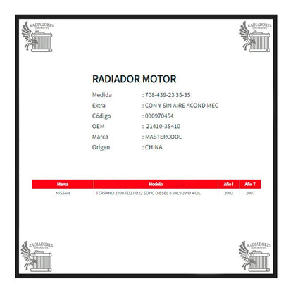 Radiador Motor Nissan Terrano D22 2.7d