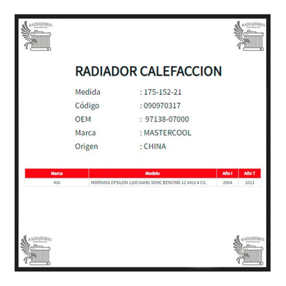  Radiador Calefaccion Kia Morning 1.1