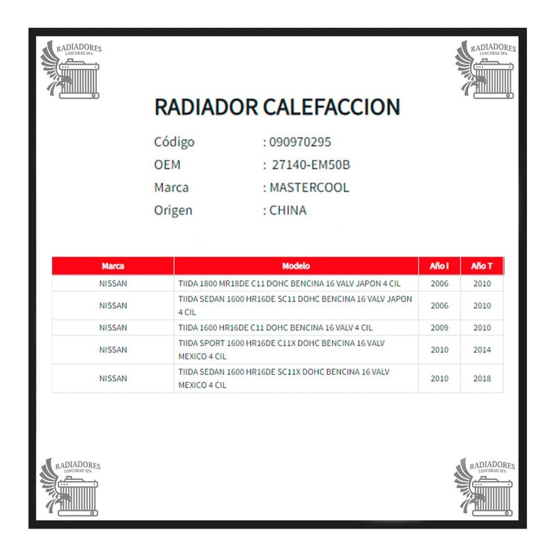 Radiador Calefaccion Nissan Tiida