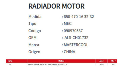 Radiador Motor Jac Refine 2.8 2010-2011