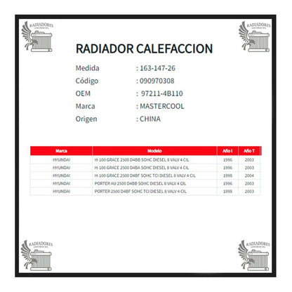 Radiador Calefaccion Hyundai H100 Porter