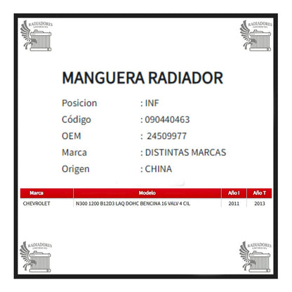 Manguera Radiador Chevrolet N300 1.2 Inferior 11-13