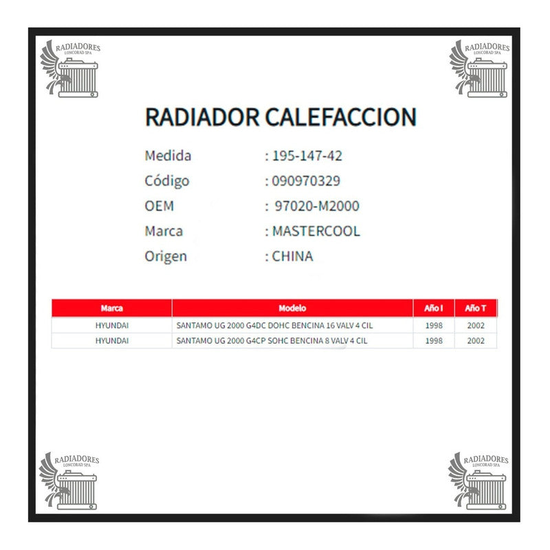 Radiador Calefaccion Hyundai Santamo
