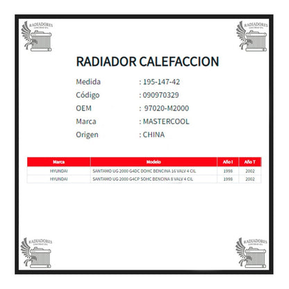 Radiador Calefaccion Hyundai Santamo