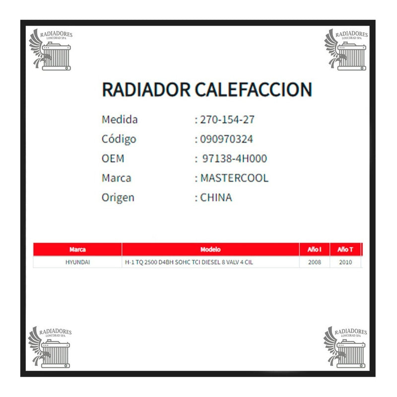 Radiador Calefaccion Hyundai New H1 2.5 D4bh