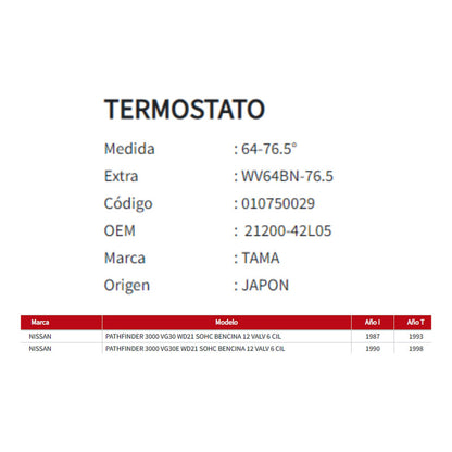 TERMOSTATO 76,5GR NISSAN PATHFINDER 3.0 1987-1998