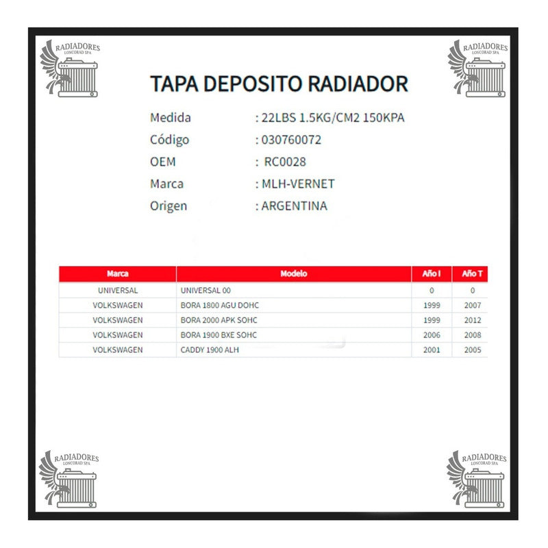 Tapa Deposito Radiador Vw Amarok 2.0/ Bora 1.8-2.0 / Gol G5/