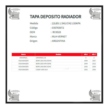 Tapa Deposito Radiador Vw Amarok 2.0/ Bora 1.8-2.0 / Gol G5/