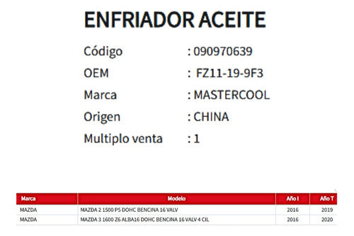 Enfriador De Aceite Caja Mazda 2-3 1.5/1.6  16-20