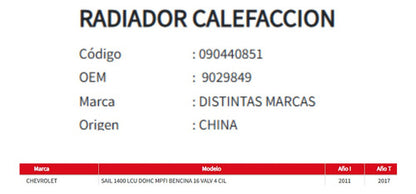 Radiador Calefaccion Chevrolet Sail 1.4