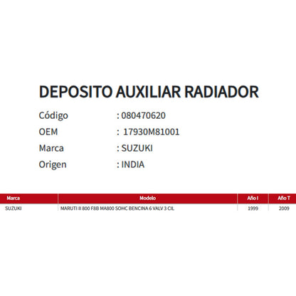 Deposito Auxiliar Radiador Suzuki Maruti Ii  1999-2009