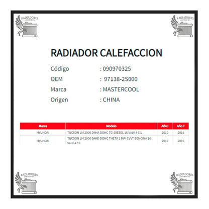Radiador Calefaccion Hyundai New Tucson  2.0