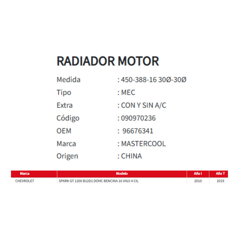 Radiador Motor Chevrolet Spark Gt 1.2 B12d1