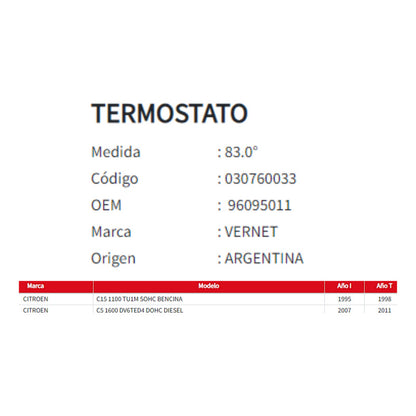 Termostato Citroen /berlingo-c15-c5 1.1/1.6 95-11