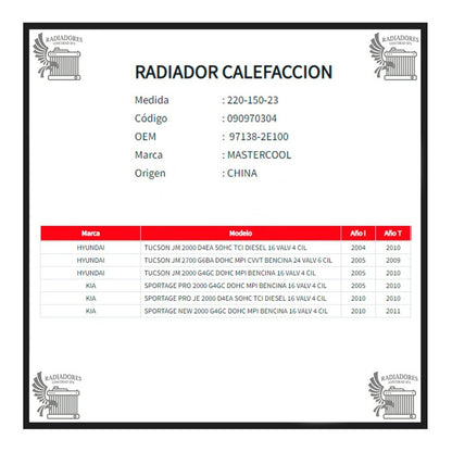 Radiador Calefacción Hyundai Tucson/sportage Pro