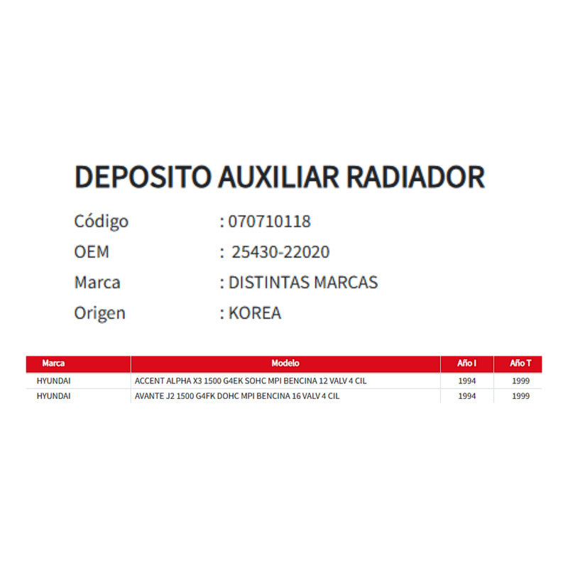 Deposito Axuliar Radiador Hyundai Accent-avante 1.5  94-99