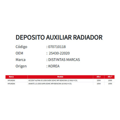 Deposito Axuliar Radiador Hyundai Accent-avante 1.5  94-99