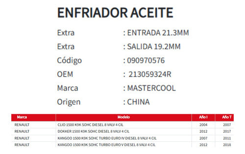 Enfriador De Aceite Renault Clio/dokker/ 1.5   04-18