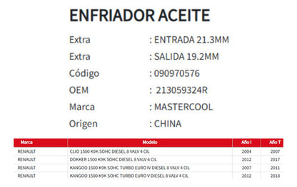 Enfriador De Aceite Renault Clio/dokker/ 1.5   04-18