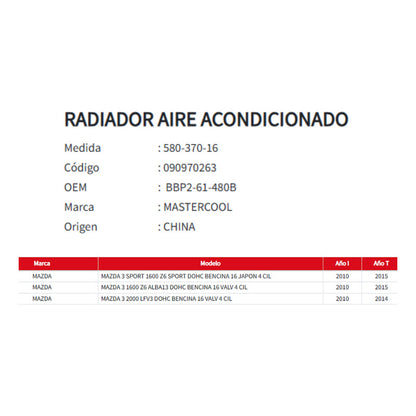 Radiador Aire Acondicionado Mazda 1.6/2.0  2010-2015