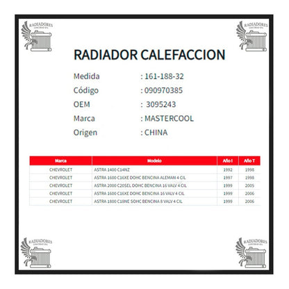 Radiador Calefaccion Chevrolet Astra 1992 - 2006