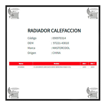 Radiador Calefaccion Hyundai H-100 Grace