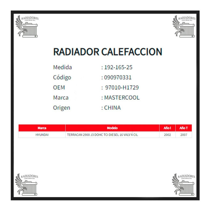 Radiador Calefaccion Hyundai Terracan 2.9