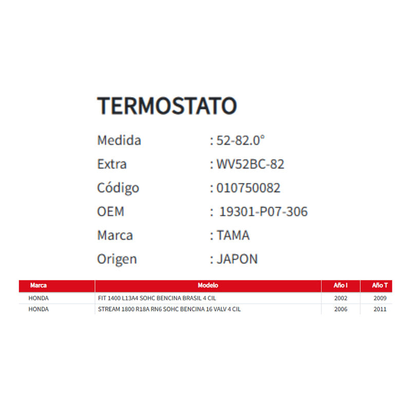 Termostato 82gr 52mm Honda Fit 1.4  Integra 1.6