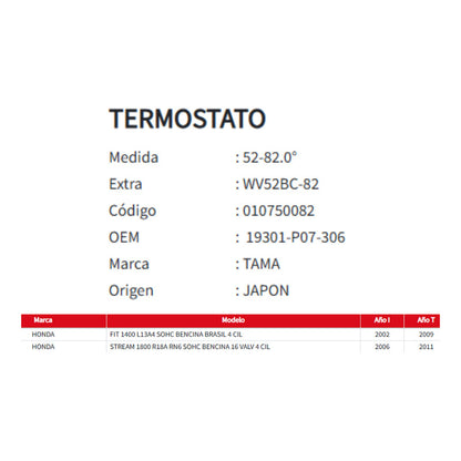 Termostato 82gr 52mm Honda Fit 1.4  Integra 1.6
