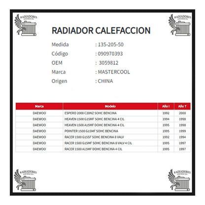 Radiador Calefaccion Daewoo Haven/racer/pointer/espero
