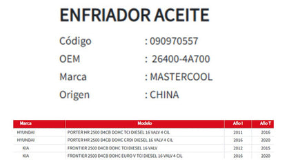 Enfriador De Aceite Hyundai  Porter/frontier 2.5    10-20