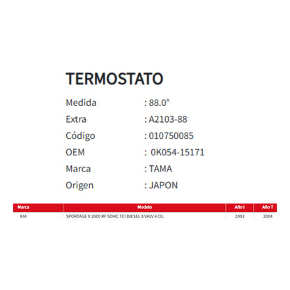 Termostato 88gr Kia Sportage 2.0 2003-2004