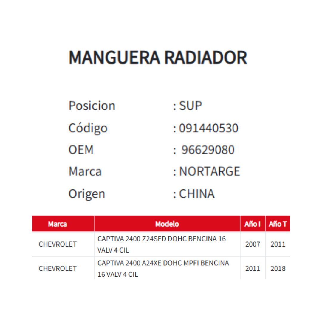 Manguera Superior Radiador Chevrolet Captiva 2.4 2007-2018