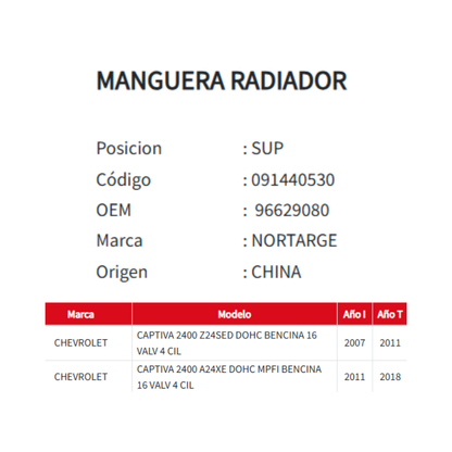 Manguera Superior Radiador Chevrolet Captiva 2.4 2007-2018