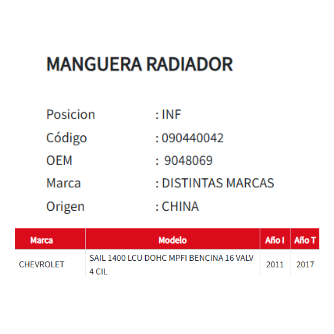 Manguera Inferior de Radiador de Motor para Chevrolet Cruze 1.4 2011–2017
